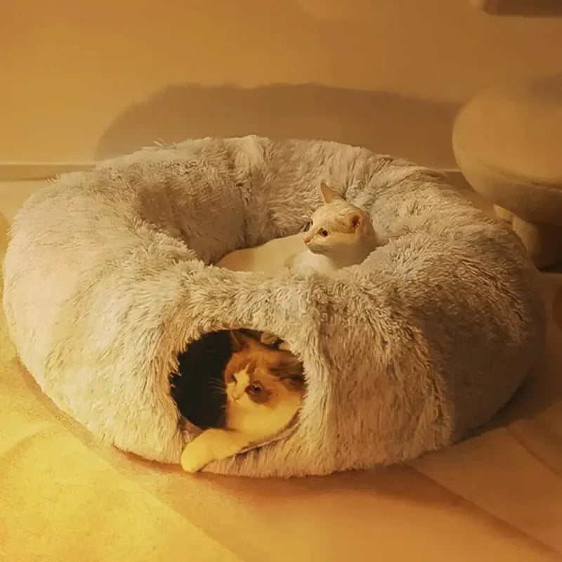 Plush Cat Bed with Tunnel for Indoor Cats